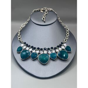 WHBM Necklace Green Black‎ Clear Rhinestones Gold Tone Statement Collar Bling